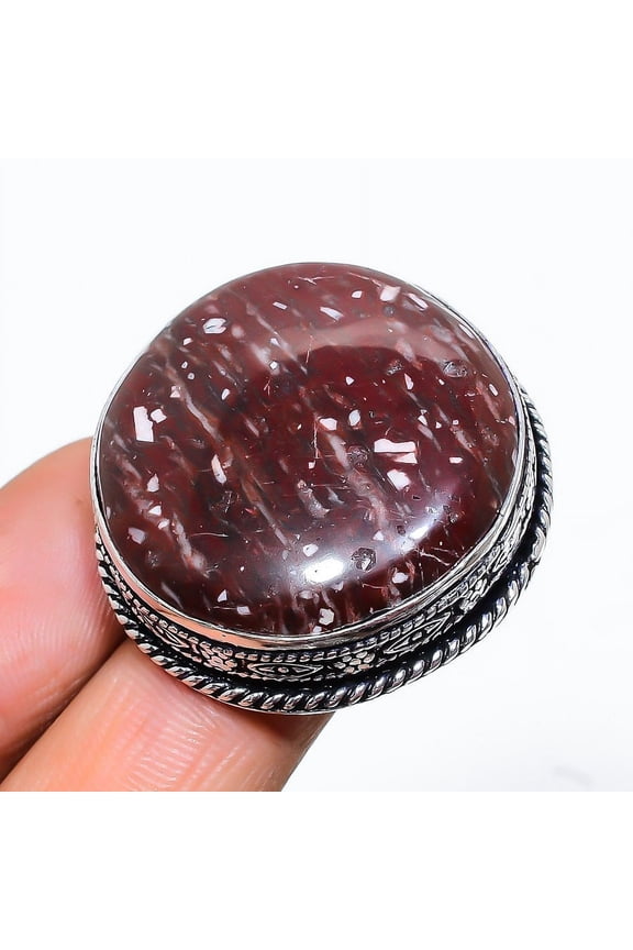 Natural Poppy Jasper Gemstone Handmade 925 Sterling Silver Ring Size 8