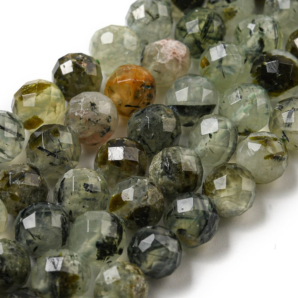 Natural Prehnite Beads Strands Faceted Round Pale Green 8mm Hole: 1mm diy