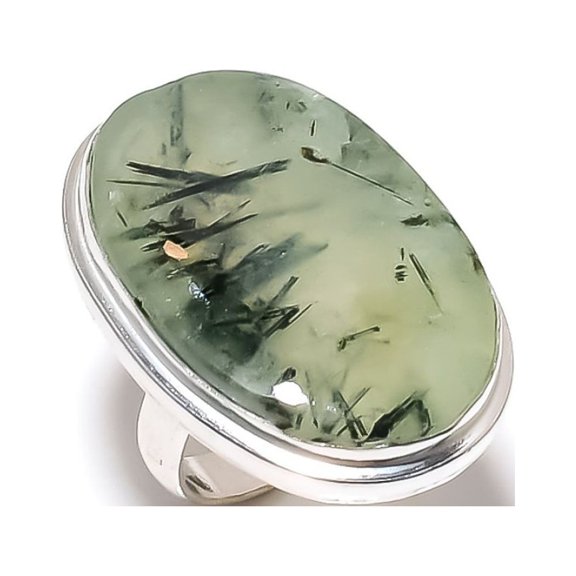 Natural Prehnite Gemstone Handmade 925 Sterling Silver Gift Ring Size 9