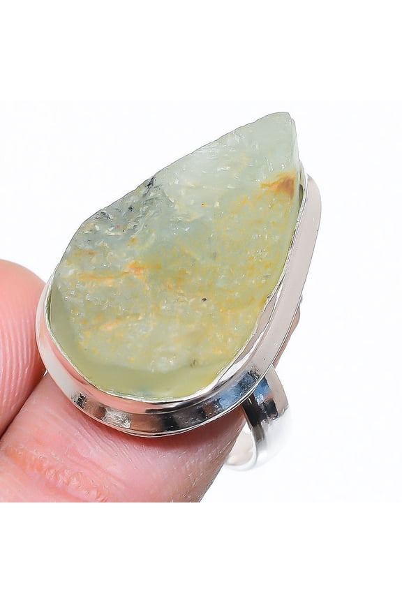 Natural Prehnite Rough Gemstone 925 Sterling Silver Gift Ring Size 6.5