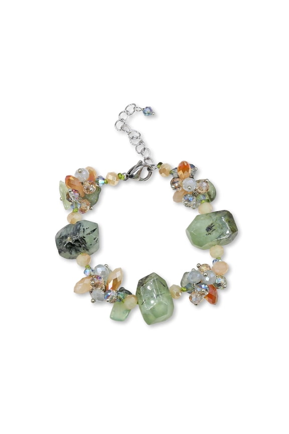 Bracelet with Natural Prehnite and Crystals, Green
