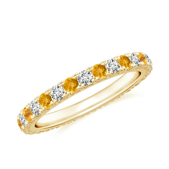 Natural Prong Set Full Eternity Citrine Wedding Ring in 925 Sterling Silver/ Yellow Gold Plated Stackable Moissanite Eternity Bands for Women November Birthstone Jewelry Gift for Her, Ring Size: 8