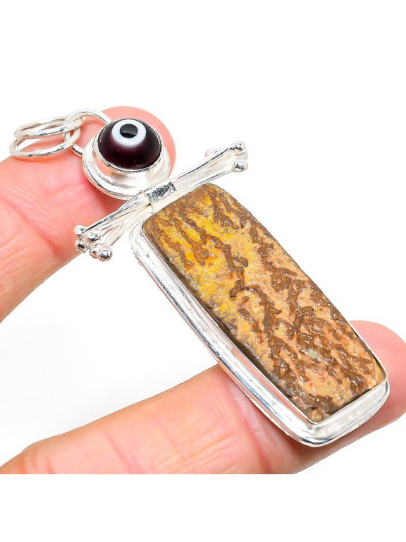Natural Psilomelane Dendritic, Evil Eye 925 Sterling Silver Pendant 2.96"