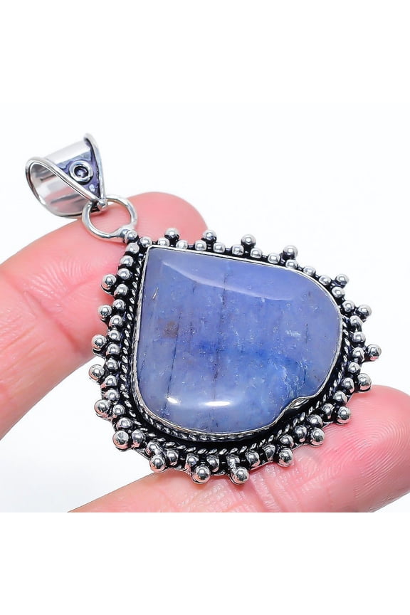 Natural Purple Agate Gemstone Handmade 925 Sterling Silver Pendant 2.32"