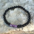 thumbnail image 1 of Natural Purple Amethyst & Black Lava 6mm Round Shape Smooth Cut Beads Stretchable Bracelet for Men & Women., 1 of 2
