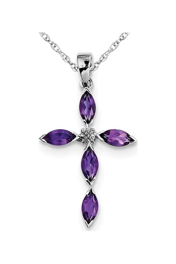 Natural Purple Amethyst Cross Pendant Necklace in Sterling Silver 1.00 Carat (Ctw) with chain for Women