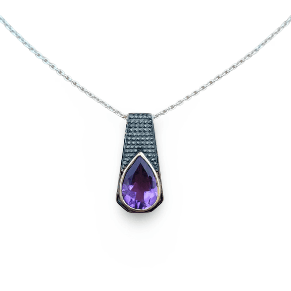 Natural Purple Amethyst Fancy Design Art Deco Pendant 925 Sterling Silver Halo Pendant - Birthstone Jewelry - Pendant For women - Gift For her