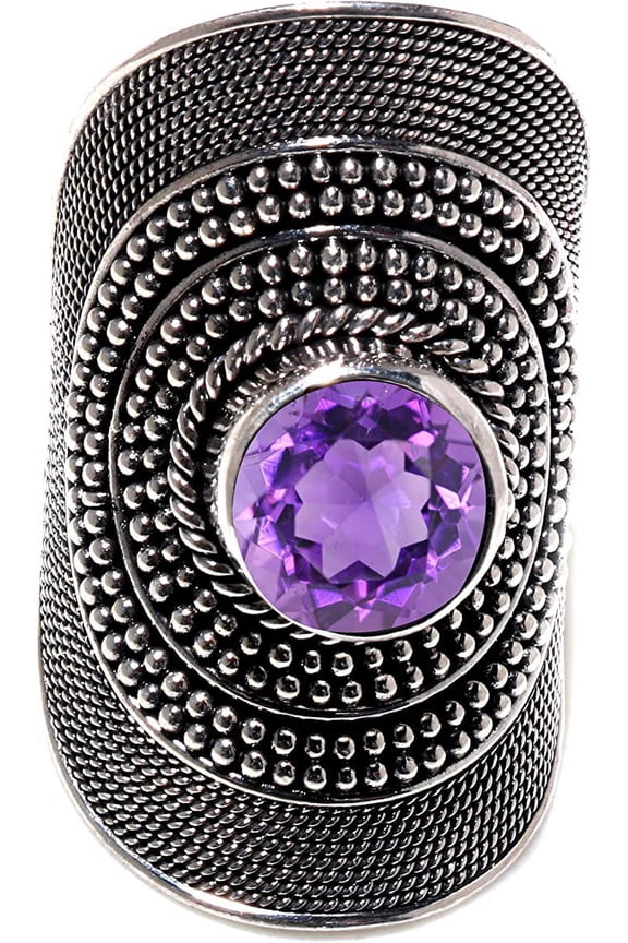 Natural Purple Amethyst Gemstone Real 925 Sterling Silver Designer Finger Ring For Women Men, Modern Gothic Tribal Boho Style Unique Fashion Handmade Party Gift Jewelry By Artisans
