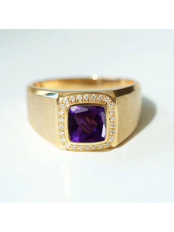 Natural Purple Amethyst Gemstone Ring, Solid 925 Sterling Silver Gold Plated Mens Ring, Mens Statement Ring, February Birthstone Ring,Mens Official Ring