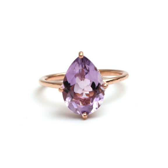 Natural Purple Amethyst Marquise 14k Rose Gold Engagement Ring - Birthstone Solitaire Ring - Promise Ring Anniversary Ring
