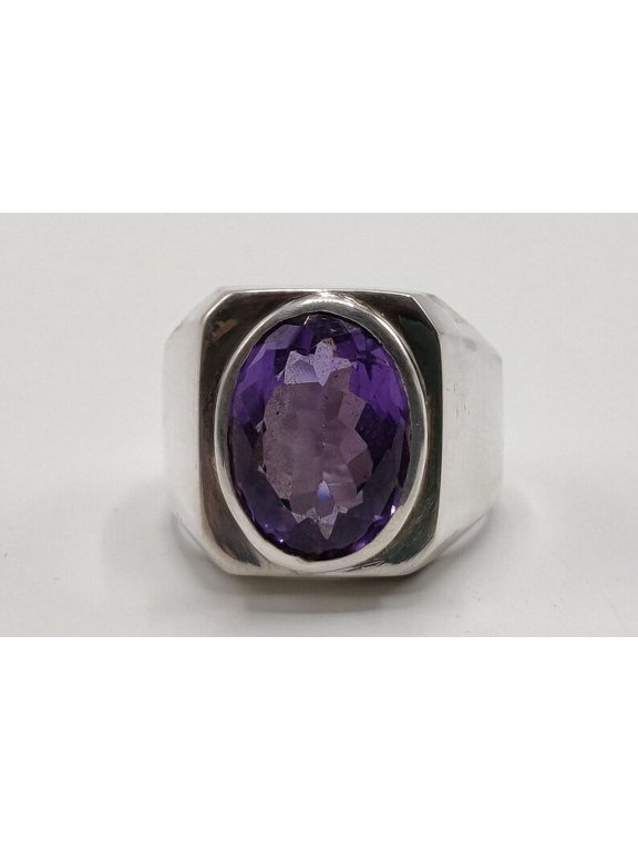 Natural Purple Amethyst Mens Ring Sterling Silver 925 Purple Amethyst Ring Neelam Ring Purple Gem Ring Handmade Ring