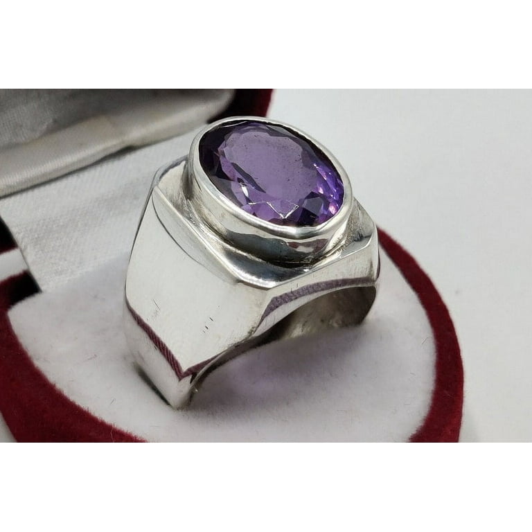 Natural Purple Amethyst Mens Ring Sterling Silver 925 Purple