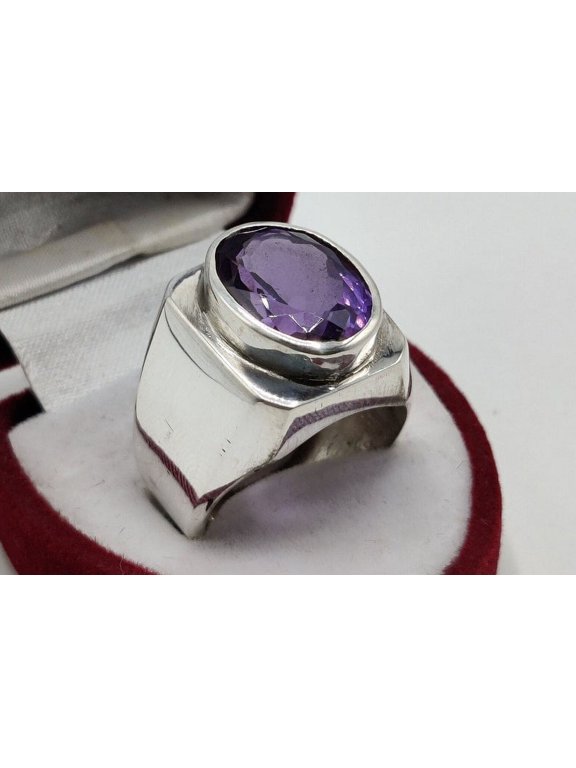 Natural Purple Amethyst Mens Ring Sterling Silver 925 Purple Amethyst Ring Neelam Ring Purple Gem Ring Handmade Ring