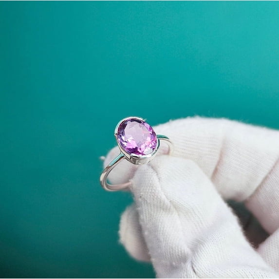 Natural Purple Amethyst Ring 925 Sterling Silver Handamde Ring Woman Wedding Gift Ring Peomise Ring Birthstone Gift Ring