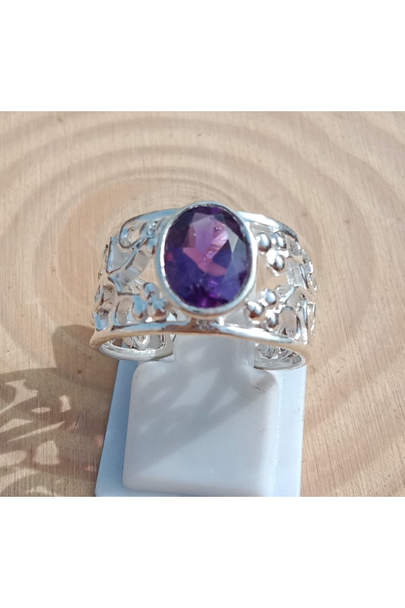 Natural Purple Amethyst Ring 925 Sterling Silver Women Fine Jewelry