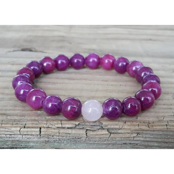 Natural Purple Charoite with Rose Quartz 8mm Round Shape smooth Cut Beads Stretchable Bracelet for Men & Women.