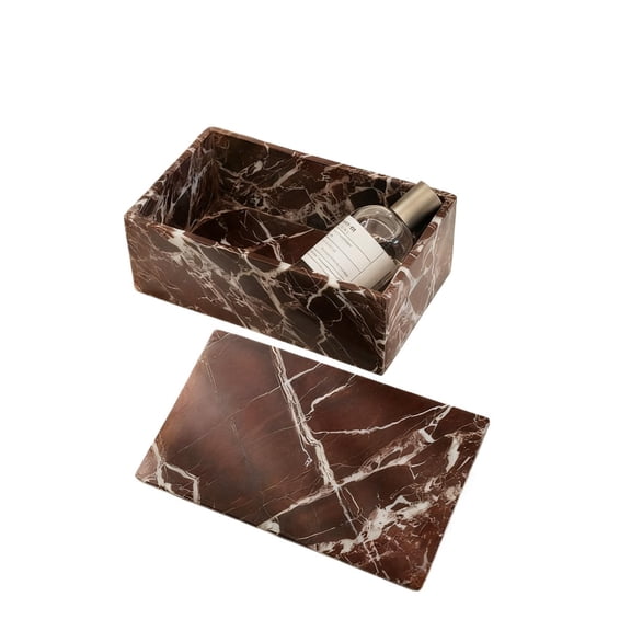 Natural Purple Color Marble Storage Box with Secure Lid - Dustproof Rectangular Container for Cotton Balls, Makeup, Personal Items | Home & Office Organizer