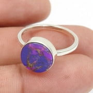 Natural Purple Copper Turquoise Cocktail Statement Ring 925 Silver Size 6.5