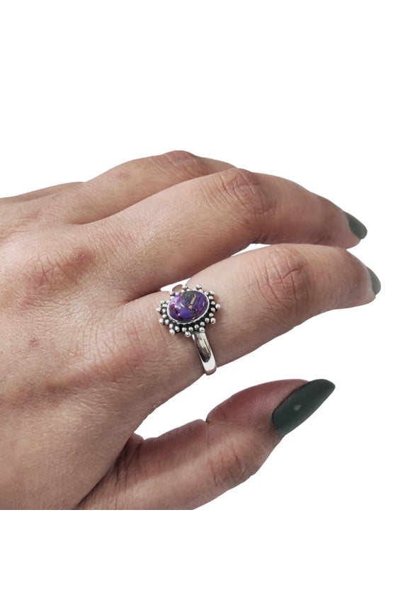 Natural Purple Copper Turquoise Ring, Copper Turquoise Ring, December Birthstone, Adjustable Tiny Ring, Toe Ring, 925 Sterling Silver, Womens Bohemian Ring, Christmas, Handmade Statement Jewelry