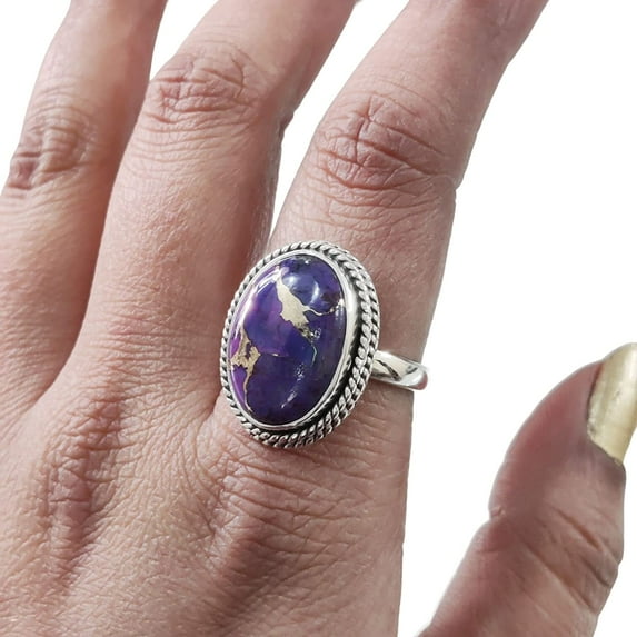 Natural Purple Copper Turquoise Ring, Turquoise Ring, December Birthstone,Simple Band, 925 Sterling Silver, Womens Ring, Christmas, Thanksgiven, Handmade, Statement Jewelry, Natural Turquoise Ring