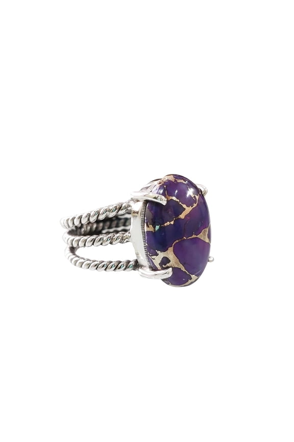 Natural Purple Copper Turquoise Ring, Turquoise Ring, December Birthstone, 3 Twisted Band, 925 Sterling Silver, Womens Ring, Christmas, Thanksgiven, Handmade, Statement Jewelry, Natural Turquoise Ring