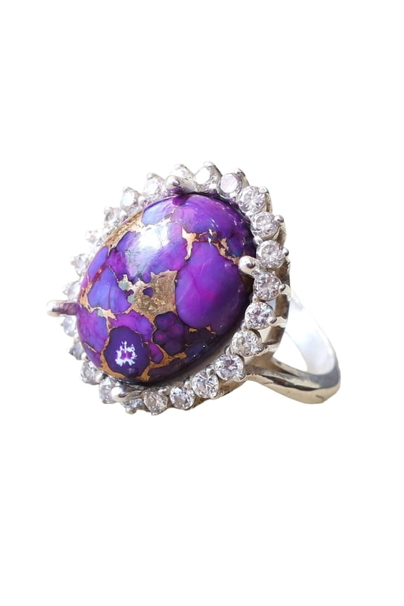 Natural Purple Copper Turquoise Ring, Turquoise Ring, December Birthstone, CZ Ring, 925 Sterling Silver, Womens Ring, Christmas, Thanksgiven, Handmade, Statement Jewelry, Natural Turquoise Ring