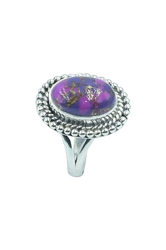 Natural Purple Copper Turquoise Stone 925 Sterling Silver Handmade Stacking Ring Gift Jewelry For Her