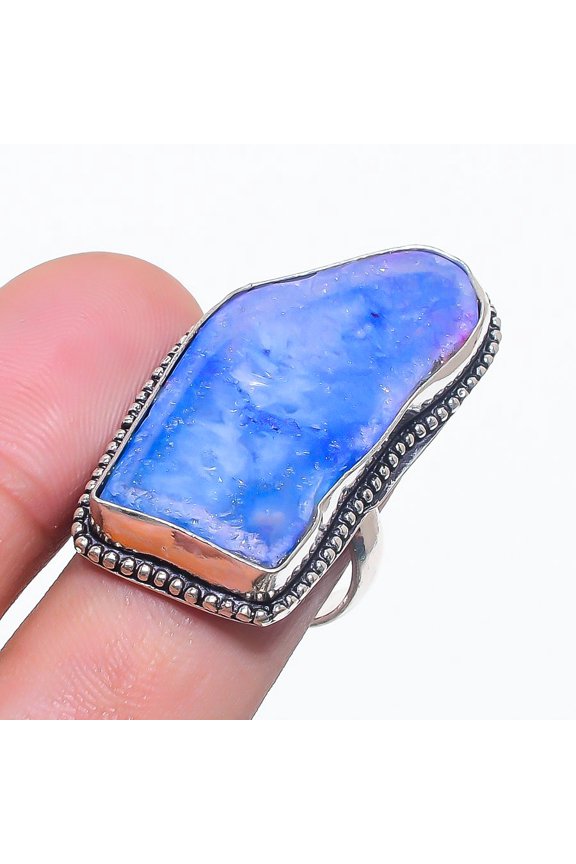 Natural Purple Druzy Slice 925 Sterling Silver Jewelry Ring Size 7.5