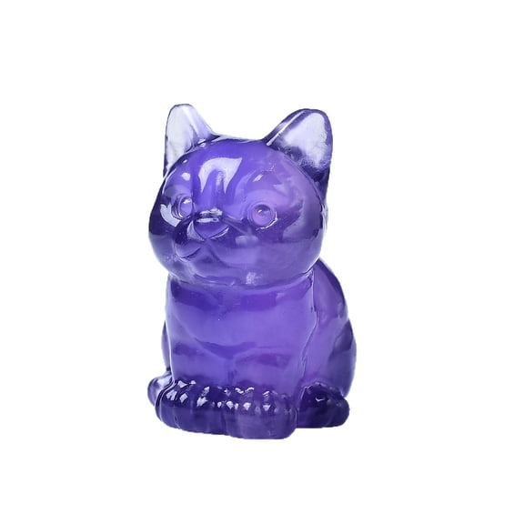 Natural Purple Fluorite Cat Figurine Hand-Carved Healing Crystal Energy Stone Sculpture for Home Office Desk Dcor