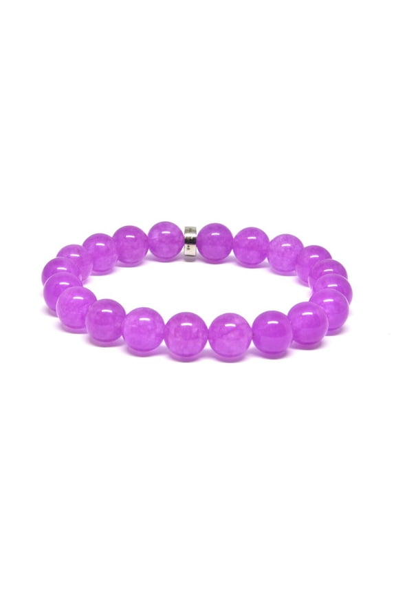 Natural Purple Jade 8mm Round Shape Smooth Cut Beads Stretchable Bracelet for Men & Women.