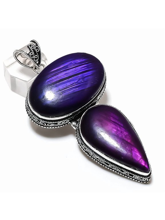 Natural Purple Labradorite 925 Sterling Silver Jewelry Pendant 3.43"