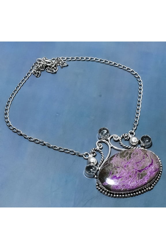 Natural Purple Labradorite,Iolite Gemstone 925 Sterling Silver Necklace 18"