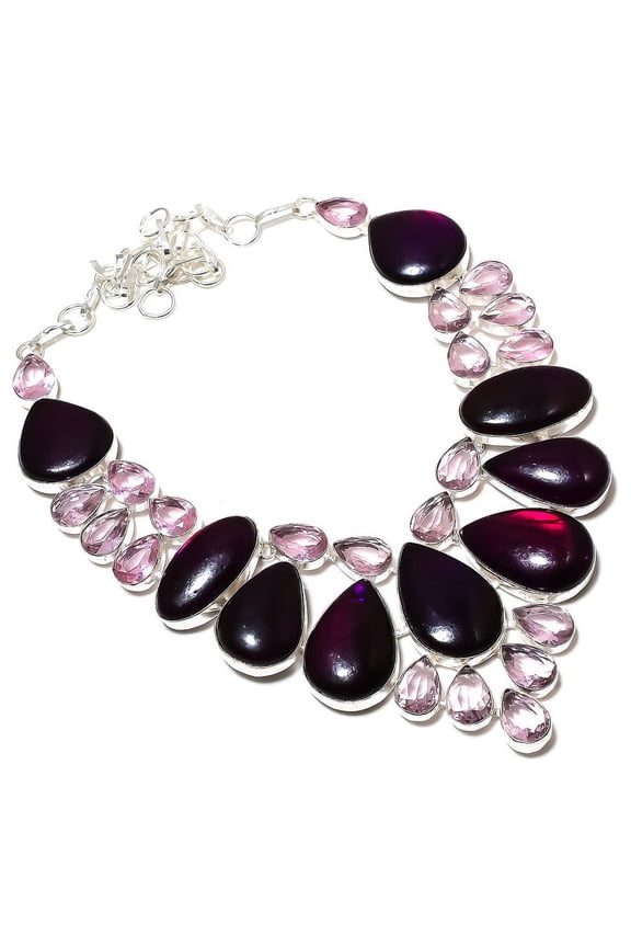 Natural Purple Labradorite,Kunzite Stone 925 Sterling Silver Necklace 18"