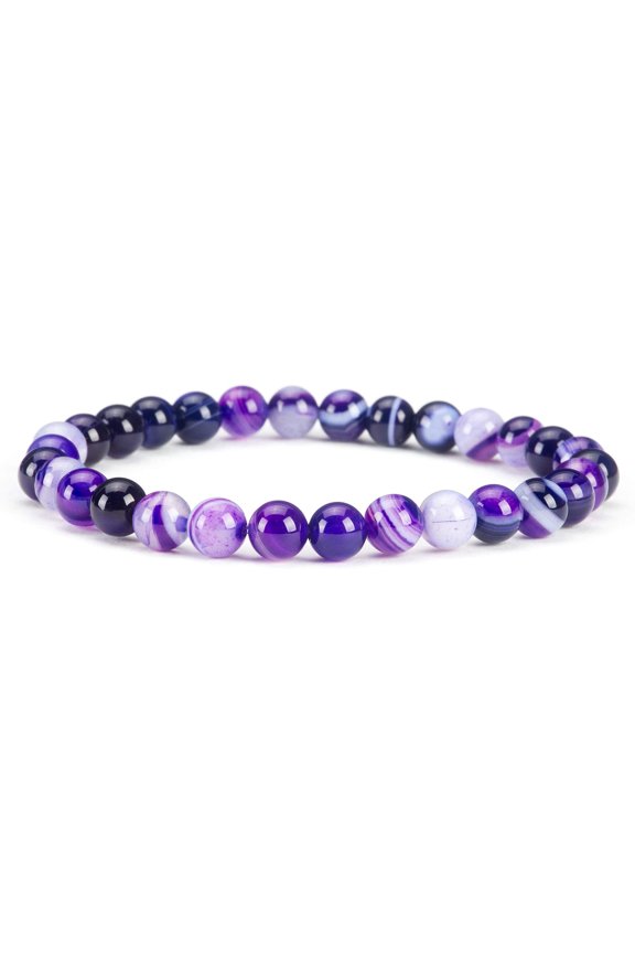 Natural Purple Lace Agate 8mm round Shape Smooth Cut Beads Stretchable Bracelet for Men & Women.