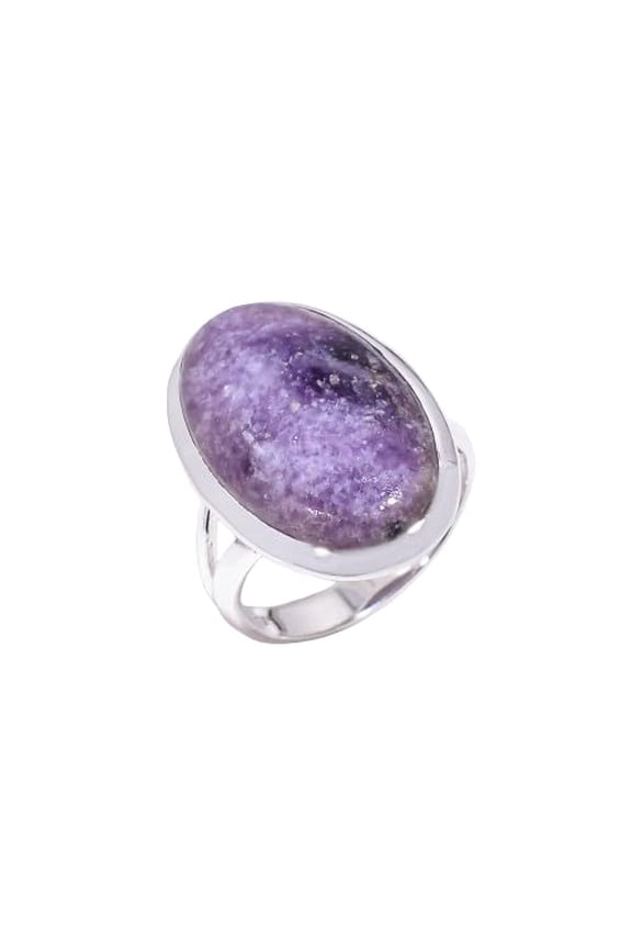 Natural Purple Lepidolite Gemstone 925 Sterling Silver Handmade Statement Ring Gift Jewelry for Her