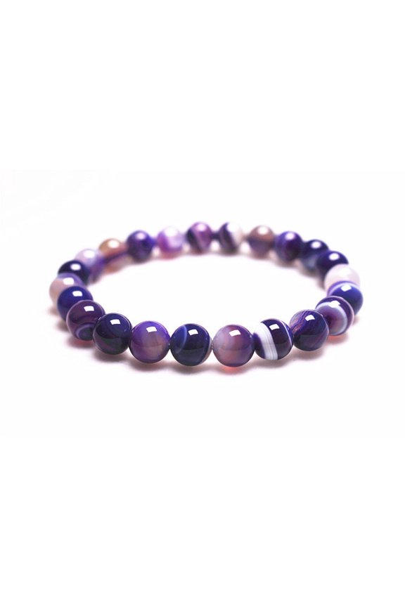 Natural Purple Striped Agate 8mm Round Shape Smooth Cut Beads Stretchable Bracelet for Men & Women.