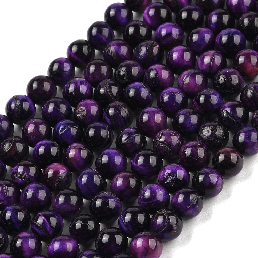 Natural Purple Tiger Eye Beads Strands Grade B Round Dyed & Heated Round 8mm Hole: 1mm about 47pcs/strand 14.88~14.96 inch(37.8~38cm)