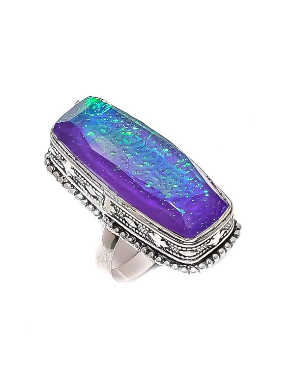 Natural Purple Triplet Opal 925 Sterling Silver Jewelry Ring Size 9