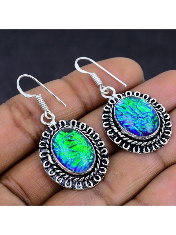Natural Purple Triplet Opal Gemstone 925 Sterling Silver Earring 1.73"