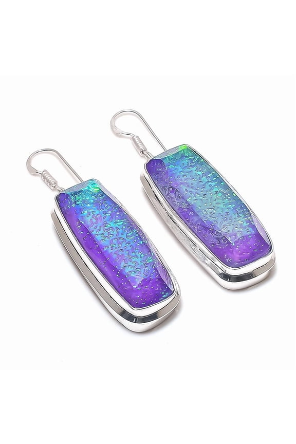 Natural Purple Triplet Opal Gemstone 925 Sterling Silver Earring 2.21"