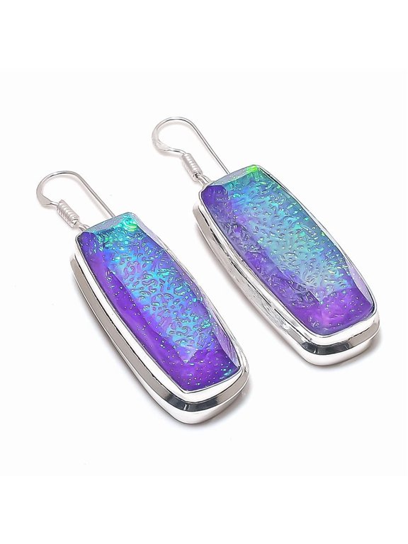 Natural Purple Triplet Opal Gemstone 925 Sterling Silver Earring 2.21"