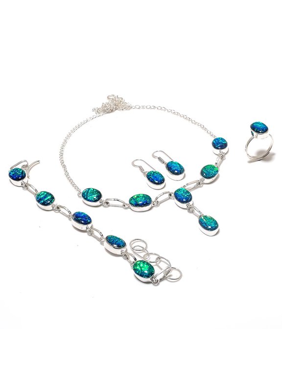 Natural Purple Triplet Opal Gemstone 925 Sterling Silver Jewelry Set