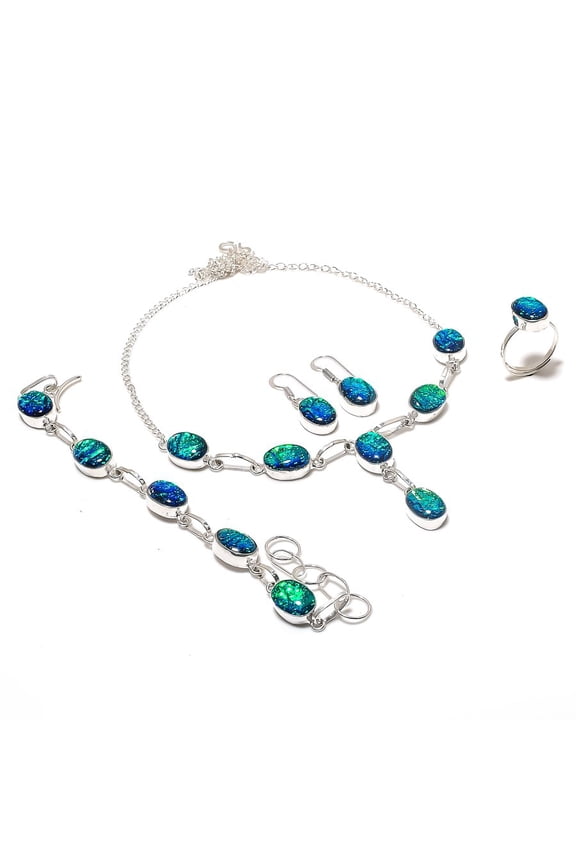 Natural Purple Triplet Opal Gemstone 925 Sterling Silver Jewelry Set