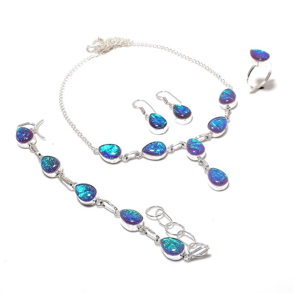 Natural Purple Triplet Opal Gemstone 925 Sterling Silver Jewelry Set