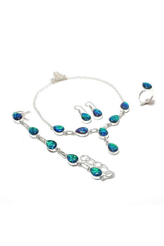 Natural Purple Triplet Opal Gemstone 925 Sterling Silver Jewelry Set