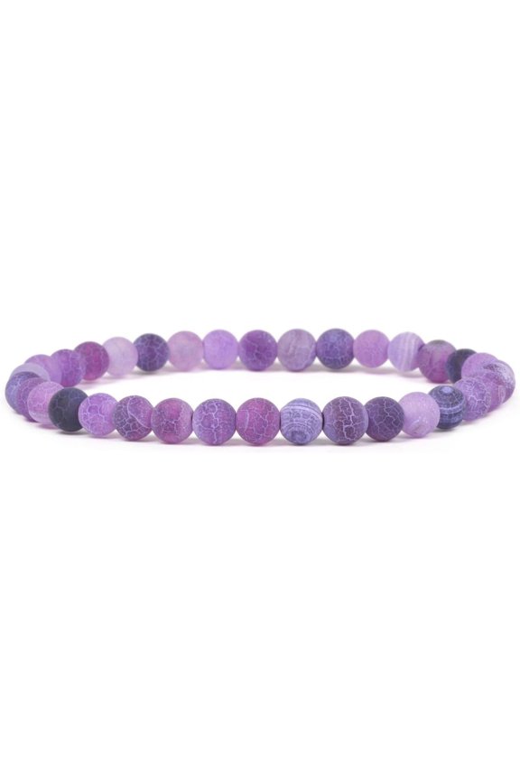 Natural Purple Weathered Agate 6mm Round Shape smooth Cut Beads Stretchable Bracelet for Men & Women.