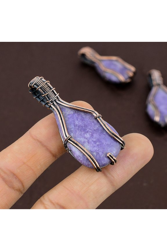 Natural Purpurite Gemstone Handmade Copper Wire Wrap Gift Pendant 2.2"