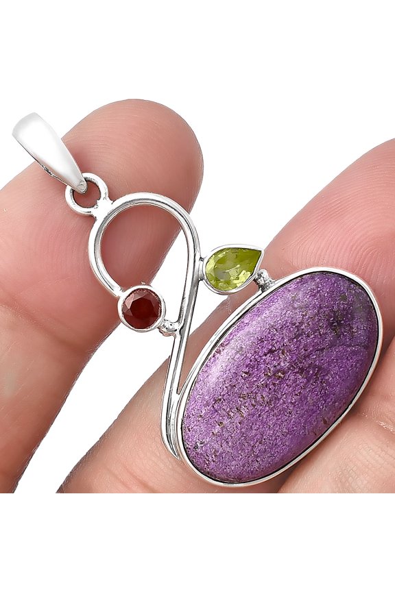 Natural Purpurite, Peridot & Garnet 925 Sterling Silver Pendant Jewelry P-1027 SDP141167