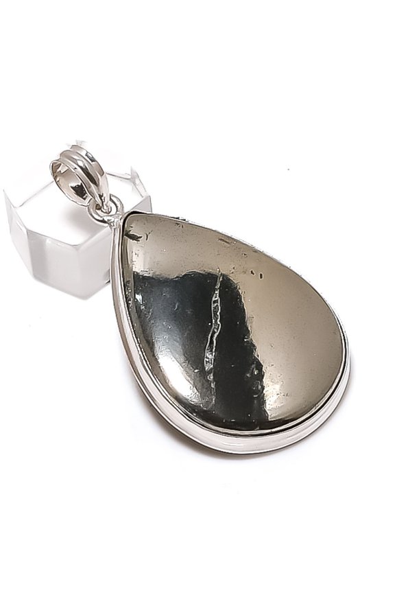 Natural Pyrite Agate Gemstone 925 Sterling Silver Jewelry Pendant 2.29"