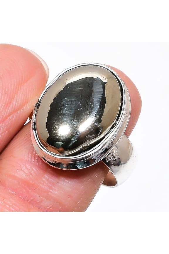Natural Pyrite Agate Gemstone 925 Sterling Silver Jewelry Ring Size 8.5